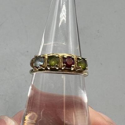 10k Gold Ring With Green, Red, And Blue Spinels