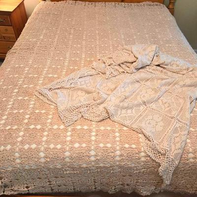 Vintage Handmade  Crocheted Bedspread & Tablecloth 