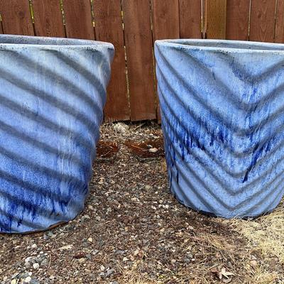 2 Blue Terra Cotta Flower Pots