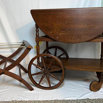 Vintage Wood Tea Cart & Vintage Wood Luggage Rack