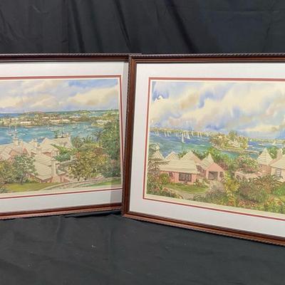 Signed & Numbered Sue Quarles, Framed Watercolor Pair