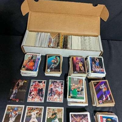 Bin of Assorted Basketball and Baseball Trading Cards