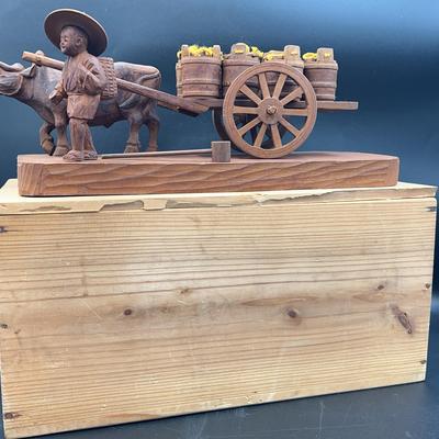 Vintage Handcarved Ox & Wagon