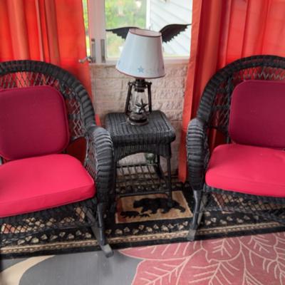 2 Black Wicker Chairs & Table