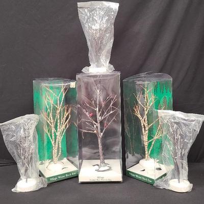 "Village Frosted Bare Branch & Winter Burch Trees" By Dept. 56 + Bonus Trio Of Trees