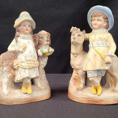 Bisque Boy & Girl Figurines, Featuring The Most Handsome Hounds Around