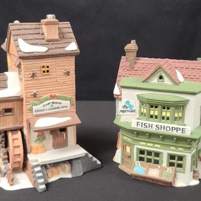 "Great Denton Mill" And "The Mermaid Fish Shoppe" Dickens' Village By Dept. 56