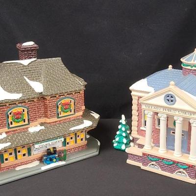 "Village Public Library" And "Village Station" Snow Village By Dept. 56