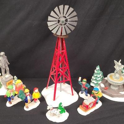 "Windmill,  Winter Fountain, Statue Of Mark Twain" And More, Snow Village Accessories By Dept. 56