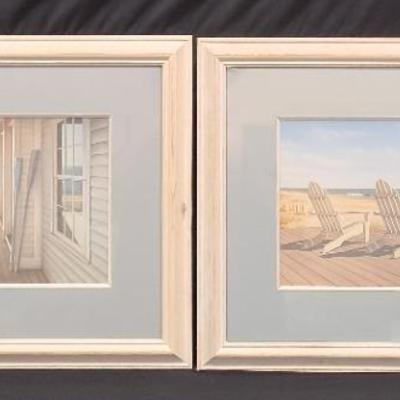 Pair Of Daniel Pollera Frames Beach Theme Art Prints, "Serenity" & "Point East"