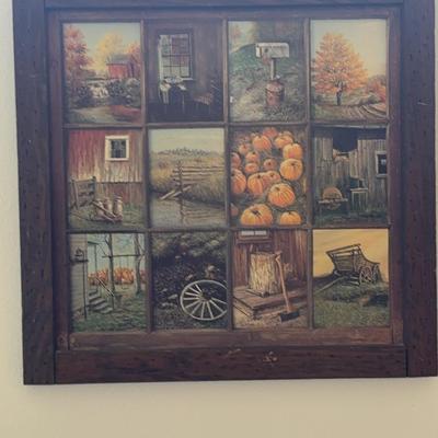 Autumn Farm Scenes in a Window Pane-1960s