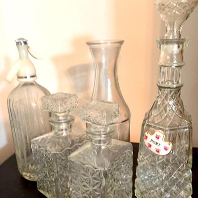 Schweppes Glass and Plastic Siphon Made in France 1970 & Decanters 