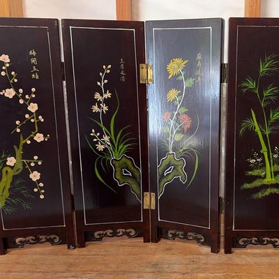 Chinese Black Lacquer 4-panel Reversible Folding Table Screen