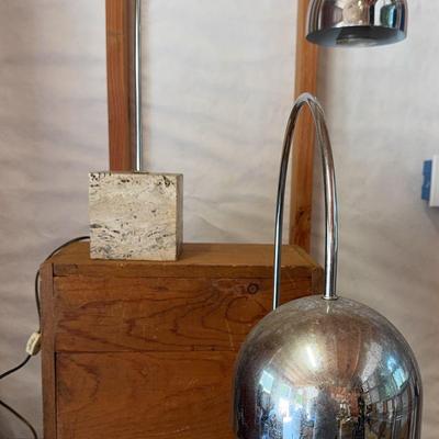 MCM Chrome & Marble Arc Table Lamp by Italian Guzzini