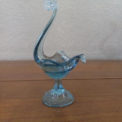 Vintage Murano Ice Blue Swan Dish - 8" Tall