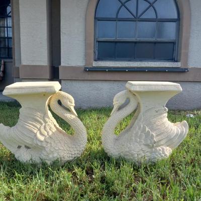 Pair of Ceramic Swan Plant Stands - 22" Wide x 22" Tall