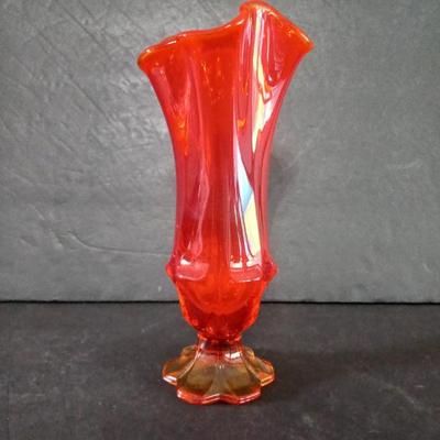 Vintage MCM Fenton Amberina Swung Handkerchief Footed Vase - 8½" Tall