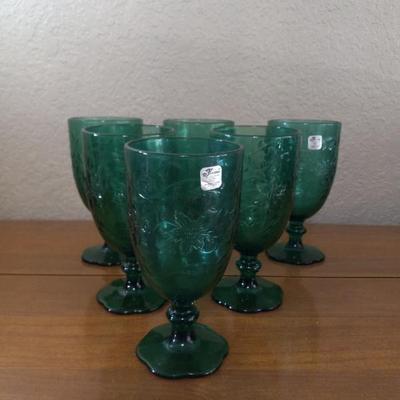 Princess House "Fantasia - Emerald Green" Set of 6 Iced Tea Stems