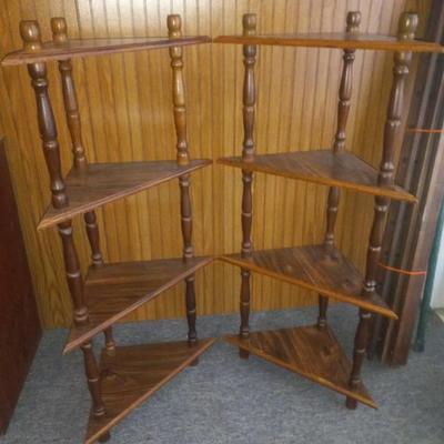 Pair of Medium Wood Corner 4-Shelf Units - 21" x 12" x 43" - Can Be Disassembled for Easy Storage