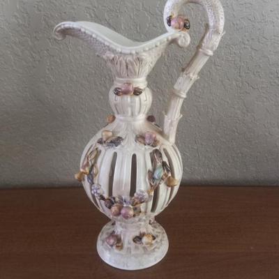 Vintage Lenwile Ardalt Artware Passion Fruit Vine Pedestal Pitcher - 12" Tall