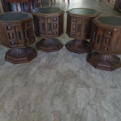 Set of 4 Resin Hexagonal End Tables - Medium Brown with Black Inset Top - 20" Diameter x 23" Tall
