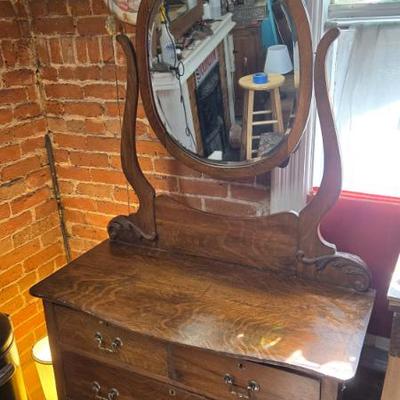Tiger oak dresser with mirror