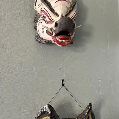 Hand-Carved Tribal & Animal Mask Wall Décor Trio