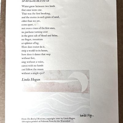 Letterpress Signed By Artist Poem - Linda Hogan Signed Poetry Broadside “Breaking”