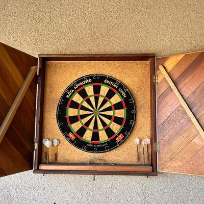 Vintage Dartboard Cabinet with British Dart Board