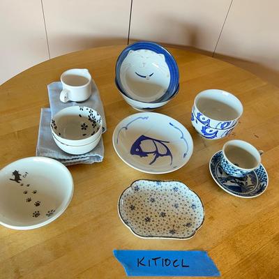Blue & White Japanese Inspired Tea Bowls & Cups Set
