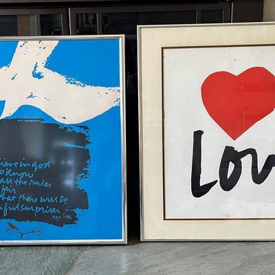 2 Signed Serigraph Prints By Corita Kent - Contemporary Graphic Art Prints – “Love” & Abstract Bird
