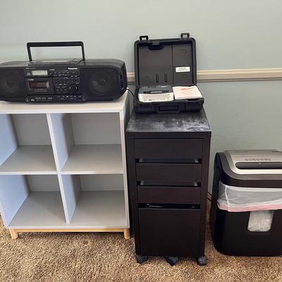 Panasonic Boombox, Royal 1620 Shredder, Vintage P-Touch Labeled. Small Office Essentials Trio
