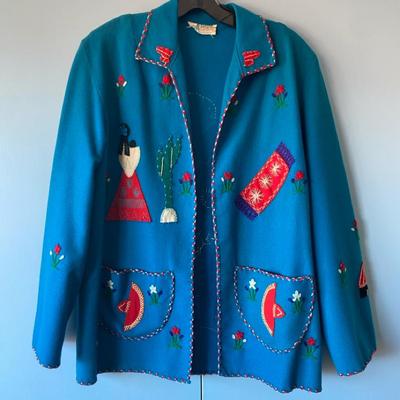 Vintage Needle Felt 100% Wool Women’s Jacket Handcrafted Bright Folk Art Jacket