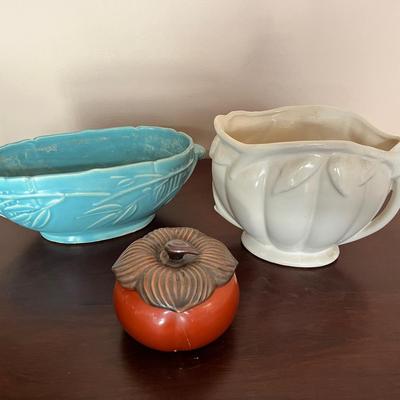 Nelson McCoy Pottery Mid-Century Planters and Vintage Lidded Dish Lot