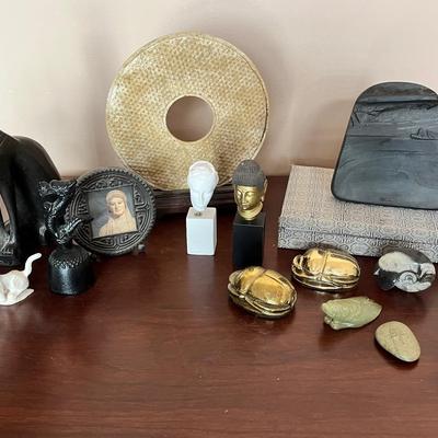 Mixed Global Figurines – Bastet Cat, Scarabs, and Buddha Statues