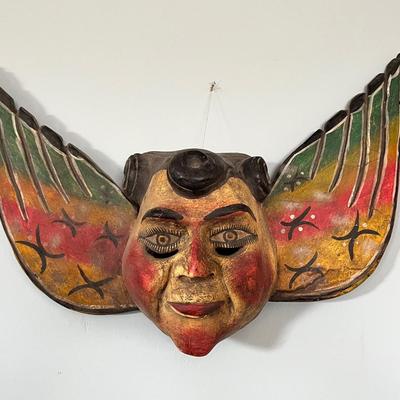 Handcrafted Mexican Folk Art Mask with Colorful Angel Wings