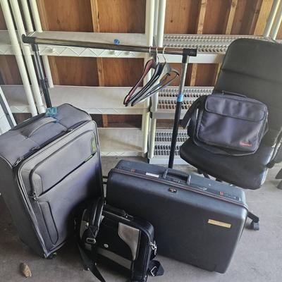 Luggage, Office Chair & Storage Rack Lot