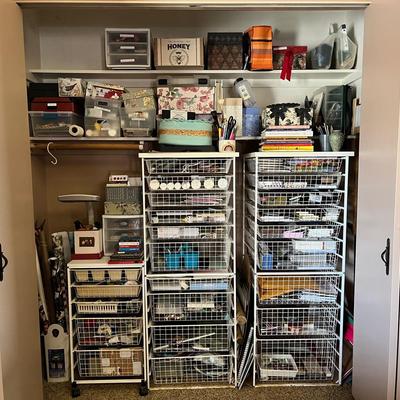 Crafting & Art Supplies Organizer Lot in Rolling Wire Drawers