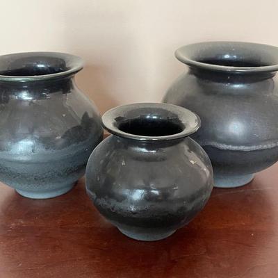 Black Clay Pueblo Style Vases - Set of 3