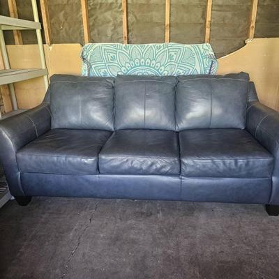 Blue Leather Sofa Couch with Modern Design