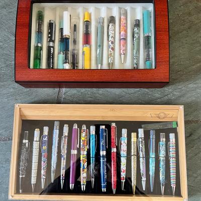 Collector Lot of Colorful Designer Pens in Display Cases