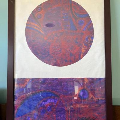 Mid-Century Modern Abstract Print – Signed Colorful Circle Art