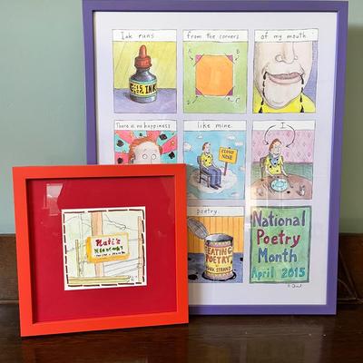 2 Framed New Yorker cartoonist Roz Chast Art Pieces