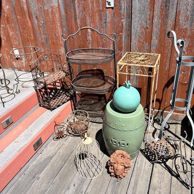Vintage Inspired Outdoor Metal, Iron and Ceramic Plant Stands and Outdoor Décor Lot
