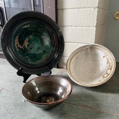 Lot of 3 Studio Art Pottery Bowls – Hand-Thrown Serving and Display Bowls
