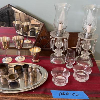 Vintage Crystal Hurricane Lamps & Silverplate Goblet
