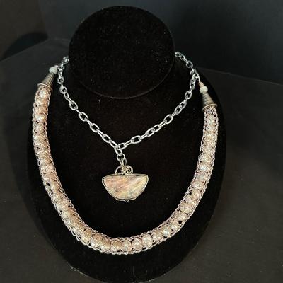 Double-Strand Thulite and Viking Knit Necklace