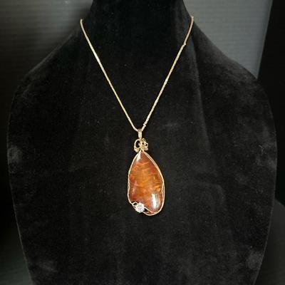 Chandler Mountain Carnelian Pendant Necklace with Gold-Filled Wire and CZ Accent