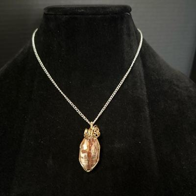 Petite Petrified Sequoia Pendant on Fine Steel Chain
