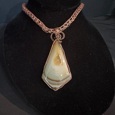 Brazilian Agate Pendant on Copper Viking Knit Necklace